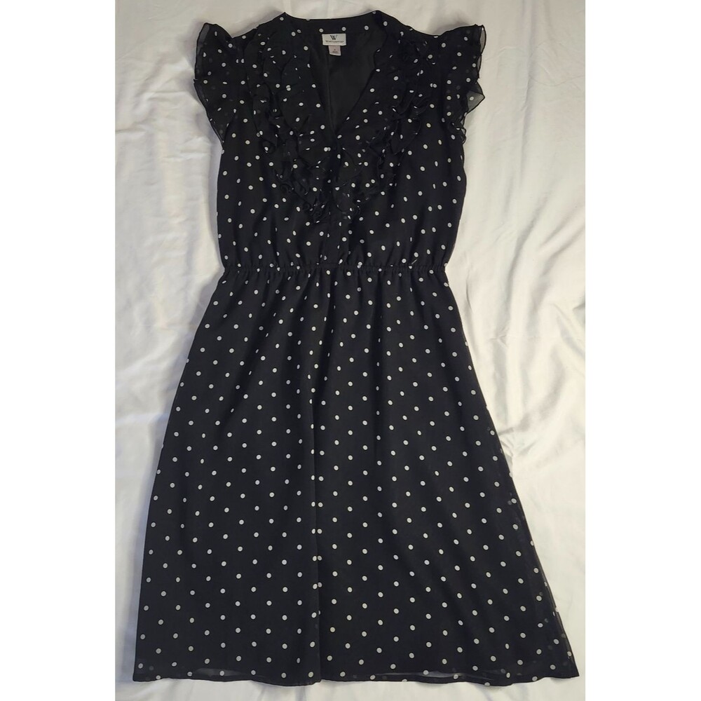 Women's Polka Dot Dress Flutter Sleeve A-Line Interview Office Comfort Sz 4